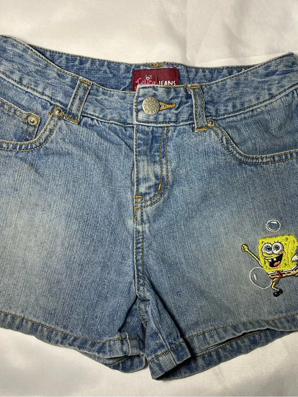 Vintage Justice Jeans Girls Size 10 REG Denim Shorts Embroidered SpongeBob Y2K